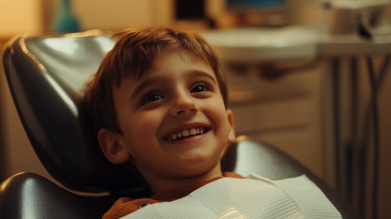 Smiling boy sitting in a dentist's chair during a check-up